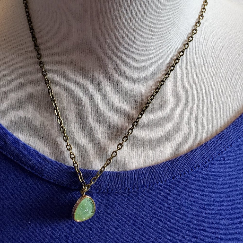 16" Bronze Tone Green Faux Agate Pendant Necklace